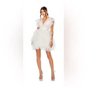 New Mac Duggal 20505 Anthropologie Tulle Flutter Sleeve Mini Dress Gown,  8, NWT